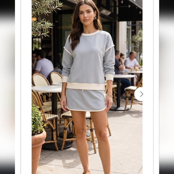 Zenana Boutique SET Blue Grey  and Cream Long Sleeve Skort Small Terry Cloth - Picture 4 of 13